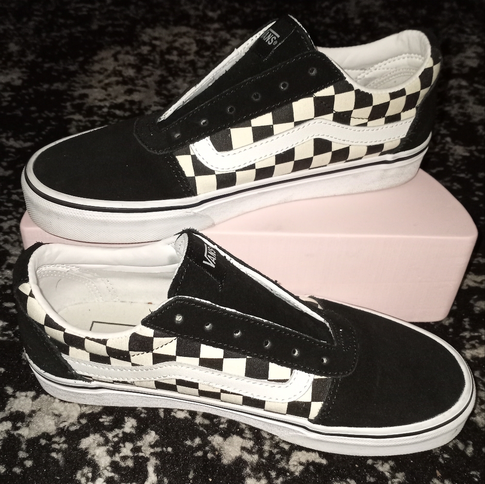 Vans Classic Black and White Checkered Slip-Ons (No Laces)
